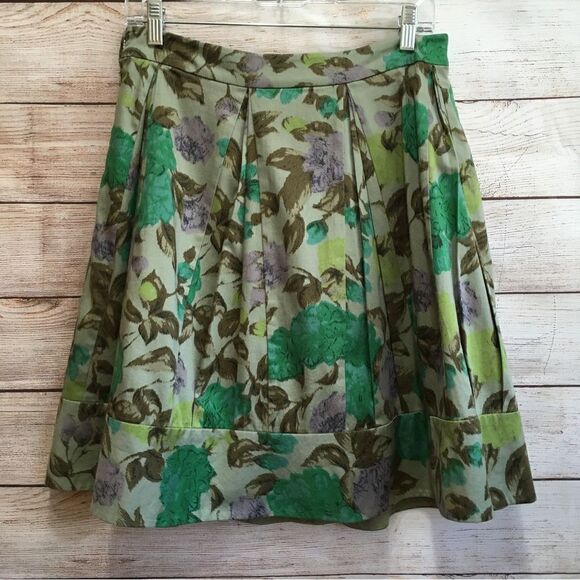 ANTHROPOLOGIE ODILLE SKIRT IN GREEN FLORAL PRINT - Picture 1 of 6